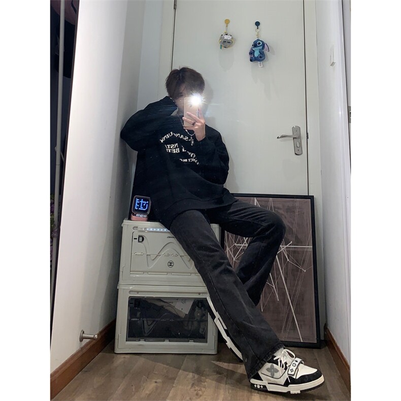 高街vibe纯色牛仔裤男款夏季修身直筒弹力微喇叭裤 控价68图片