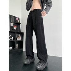 美式高街牛仔裤男潮牌个性显高设计感休闲裤G6227/特P45，男装休闲裤，电商D202-1
