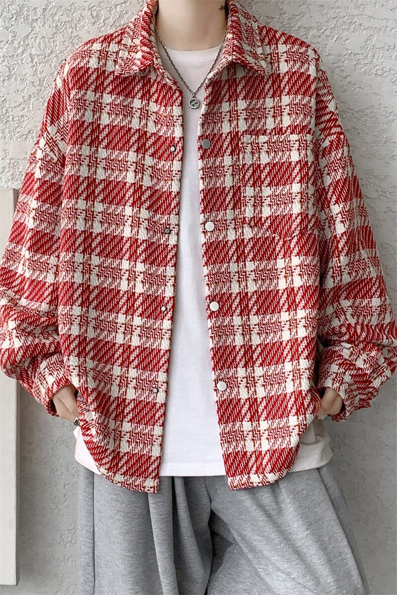 8XL-M特大码高级感千鸟格闲大码情侣复古翻领夹克外套JK1303P65,男装夹克,电商D206-1