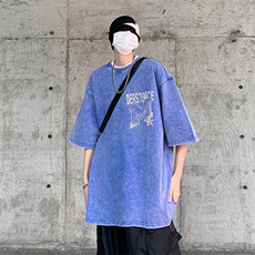 B239-1189-P38大M创意字母印花美式复古水洗做旧落肩袖短袖T恤，男装T恤，星座514-2(原B239)