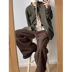 大码日系阿美咔叽条纹衬衫长袖t恤灯芯绒宽松半袖体恤上衣CS3014，男装T恤，星座516A