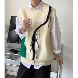 韩系流苏马甲情侣无袖坎肩毛衣背心潮T303-特P35图片