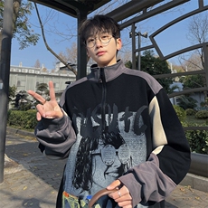 半拉链卫衣男女同款复古痞帅立领宽松外套HY484P55控78，男装卫衣，电商A102B