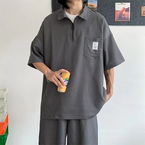 新款文艺五分袖男气质休闲套装夏季POLO卫衣潮流五分裤T1177-P48图片