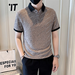 店主风社会小伙男士亮面翻领POLO衫男休闲上衣301A-1/PL117/P53图片