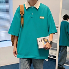 夏季日系学院风情侣装撞色翻领Polo衫男bf风五分袖T恤T1100-P26，男装Polo衫，星座512-2