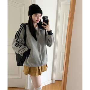抖音得物高品质 美式高街重磅结构设计拼接织带立领卫衣外套 CM42图片