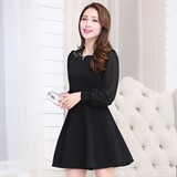 时尚显瘦蕾丝拼接长袖连衣裙优雅气质修身A字裙，女装连衣裙，蓝诺裳