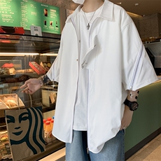 小众短款短袖夹克男夏季潮流帅气宽松衬衣计感工装衬衫CS0807-P40，男装衬衫，星座308B-2
