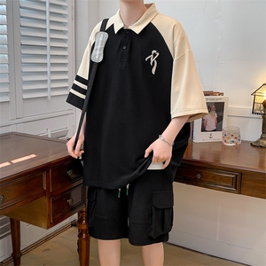 2023夏上新撞色拼接半袖套装刺绣翻领Polo衫男女 6625-P65控价88图片
