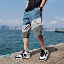 夏季拼色七分裤男士加肥大码休闲胖子短裤宽松C305A，男装休闲裤，电商C305A