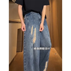 美式高街复古休闲裤宽松百搭直筒破洞牛仔裤男潮1008-LK87355-p54，男装牛仔裤，星座1008