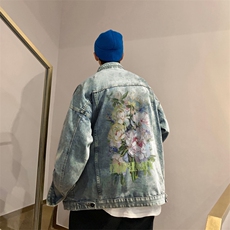 男装牛仔外套2026秋季油画花朵印花男生翻领夹克XZ514-2-N93-P88，男装工装外套，星座514-2(原B239)