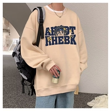 潮牌文艺圆领宽松情侣长袖打底衫上衣服束口T恤卫衣Y52-P38网图，女装T恤，电商B245