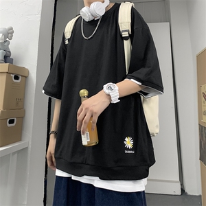 港风 T恤宽松假两件刺绣五分袖，棉XZ1213-T1-P30图片