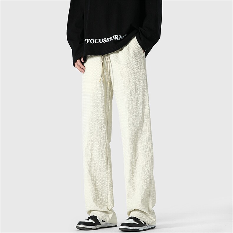 特批30无差价2024春夏防泼水休闲直筒裤男泡泡纱抽绳束脚裤K1365，男装休闲裤，电商A082