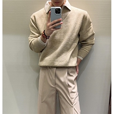 青少年ins潮V领燕麦色假两件拼接针织衫毛衣男款冬季纯色MB176，男装针织衫/毛衣，星座1116A（原606A-3）