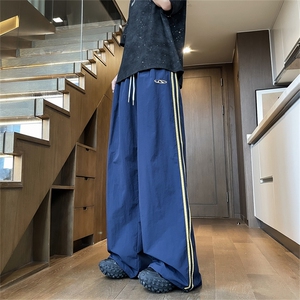 新款百搭撞色两条杠运动裤子男女夏季薄款宽松直筒休闲工装阔腿裤图片