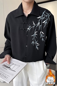 wassup happy新中式长袖衬衫男款春秋季潮牌港风痞帅休闲衬衣外套图片