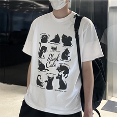 816B-T1039-P40情侣！猫咪t恤纯棉宽松ins韩慵懒男女，男装T恤，星座816B