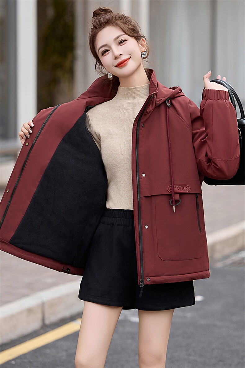 加绒加厚派克棉服女2024冬季新款宽松休闲连帽保暖工装风棉衣外套,女装棉衣/棉服,奕薇雅