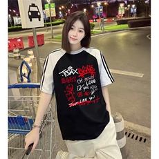 抖音得物品质二开240克宽松纯棉美式潮牌插肩三杠织带短袖T恤，男装T恤，电商A486