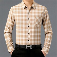 秋季纯棉格子衬衫男长袖中年上衣男装中老年人休闲衫衣爷爷衬衣，男装衬衫，电商B212（原钱塘6029）