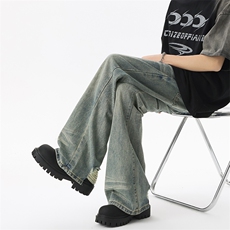 美式高街vibe重工艺做旧水洗hiphop喇叭牛仔裤货号K2402P60，男装牛仔裤，电商A063