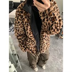 日系豹纹仿貂绒情侣外套棉衣夹克加厚潮流慵懒立领JY6612-P85，男装夹克，星座208-5