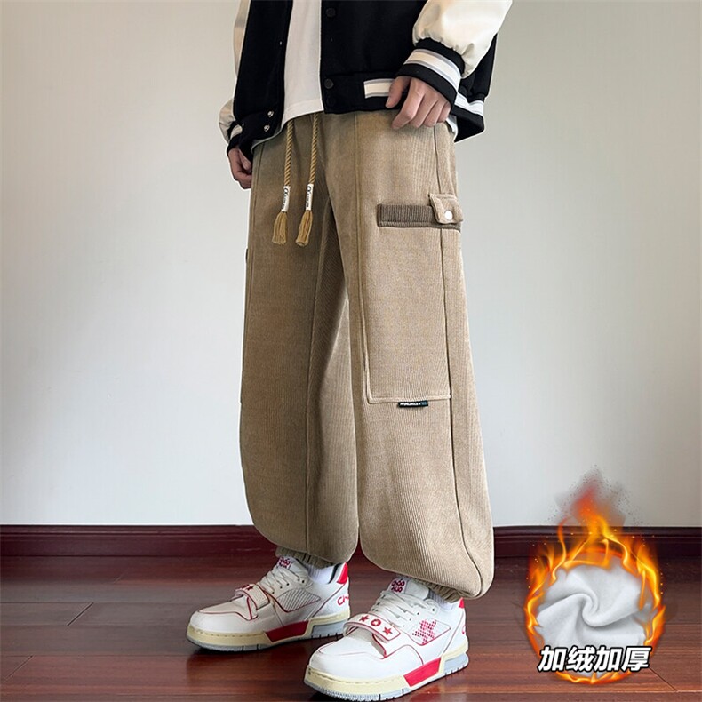特批P40无差价冬季灯芯绒加绒加厚阔腿裤男大码束脚裤K1940J加绒,男装休闲裤,电商A001