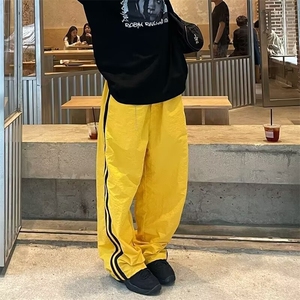 冰丝速干条纹裤子男秋季薄款多巴胺美式潮牌宽松直筒休闲运动长裤图片