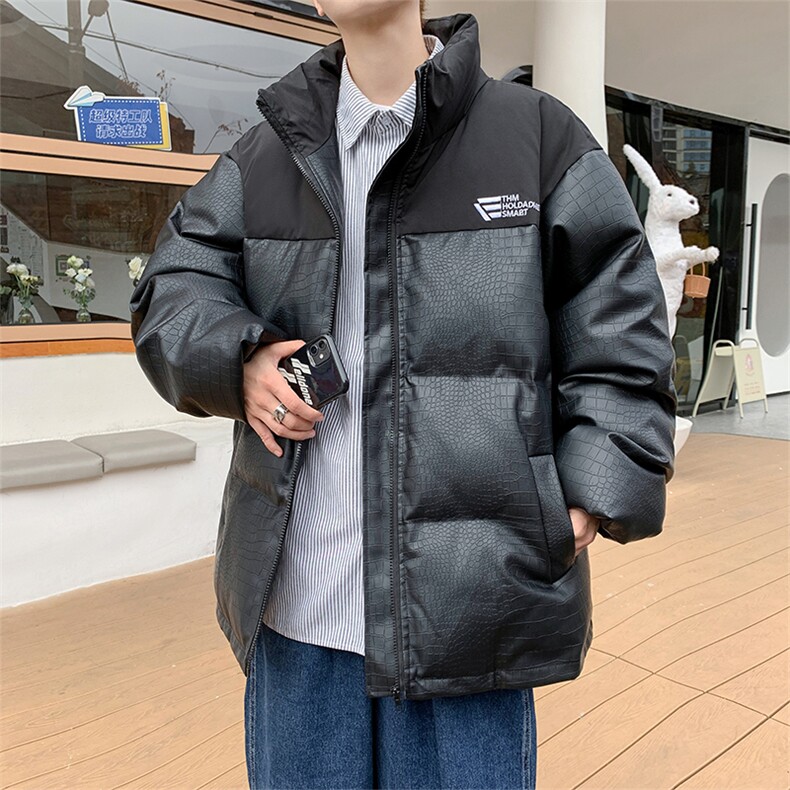M8013-P96美式立领宽松型潮牌PU皮棉衣外套,男装棉衣,星座1501-1