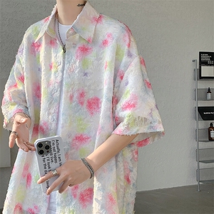 【现货】CS7125-P48 控68 大码个性流苏蝴蝶情侣花衬衫图片