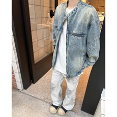 牛仔外套男春秋水洗做旧复古潮牌宽松拉链夹克痞帅机车服J8855，男装工装外套，星座1116A-1（原606A）