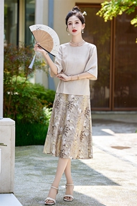 轻熟风妈妈气质国风套装裙女2025夏新款盘扣上衣印花半身裙两件套图片