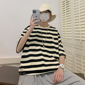 纯棉条纹短袖t恤夏季圆领宽松半袖上衣男HD045-301-P35 控58图片