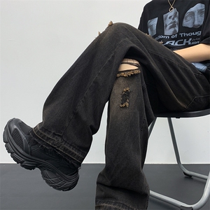 水洗做旧破洞牛仔裤潮牌夏季薄款宽松休闲裤图片