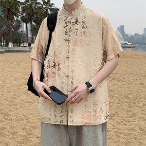 盘扣花短袖衬衫男士夏季复古唐装新中式风衬衣7012P40图片