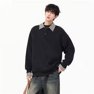 美式复古宽松半拉链卫衣Polo衫百搭假两件上衣男914-4-C175 P47图片