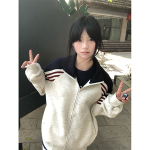 抖音得物高品质 美式高街重磅结构织带拼接撞色立领卫衣外套 CM41图片