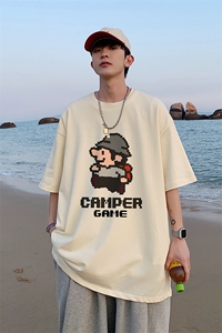 wassup candy短袖t恤男士夏季薄款国潮半袖宽松休闲五分袖情侣装图片