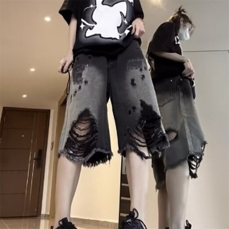 CP1169-P42美式高街破洞牛仔短裤潮流新款简约原宿日系中裤,男装牛仔裤,电商B323A