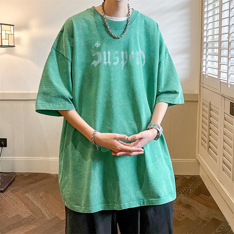 抖音供货、210克现货水洗棉印花宽松版短袖T恤D223A-ST2315-P35,男装T恤,电商019-1