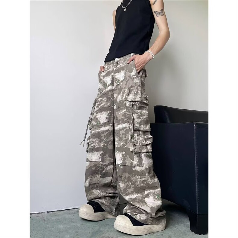 美式复古多口袋迷彩工装裤男女高街vibe宽松直筒阔腿裤子，男装工装外套，星座410-6（原星座1304-1）