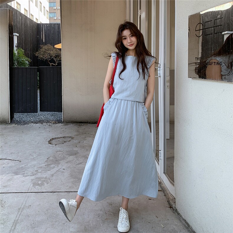 小香风蓝色马甲半身裙套装女夏2025新款绝美俏皮活泼氛围感两件套,女装套装/套裙,2C261