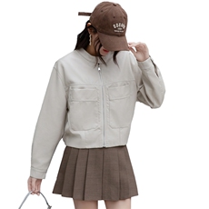 复古短外套女秋季新款休闲通勤工装风口袋气质小个子拉链上衣，女装皮衣，美拉德工厂直营店