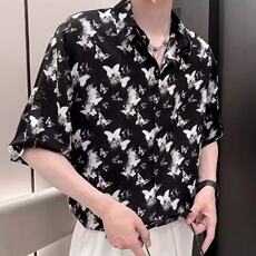 冰丝衬衫短袖男夏季潮牌痞帅扎染衬衣男款2025新款男士夏装半截袖，男装T恤，星座410-7