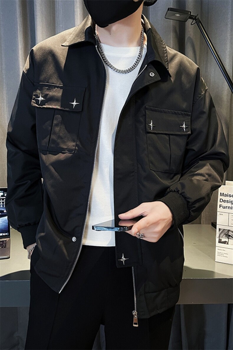 翻领工装外套男春秋潮流休闲夹克时尚百搭宽松长袖上衣JK10-P95,男装夹克,电商D323（原B261）