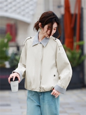 时尚条纹拼接假两件短外套女春季新款设计感减龄夹克风衣上衣，女装短外套，鑫源服饰