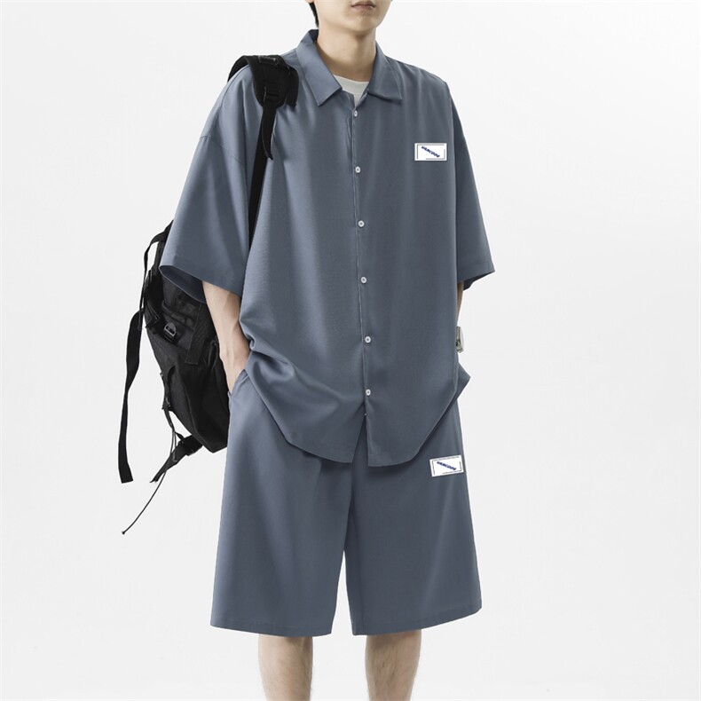 2024夏季冰丝短袖衬衫套装男薄款宽松休闲TZ005-特批-60,男装衬衫,星座718-1